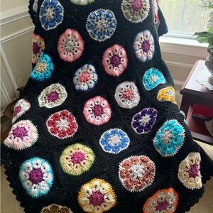 Colorful Crochet Blanket with Black Base